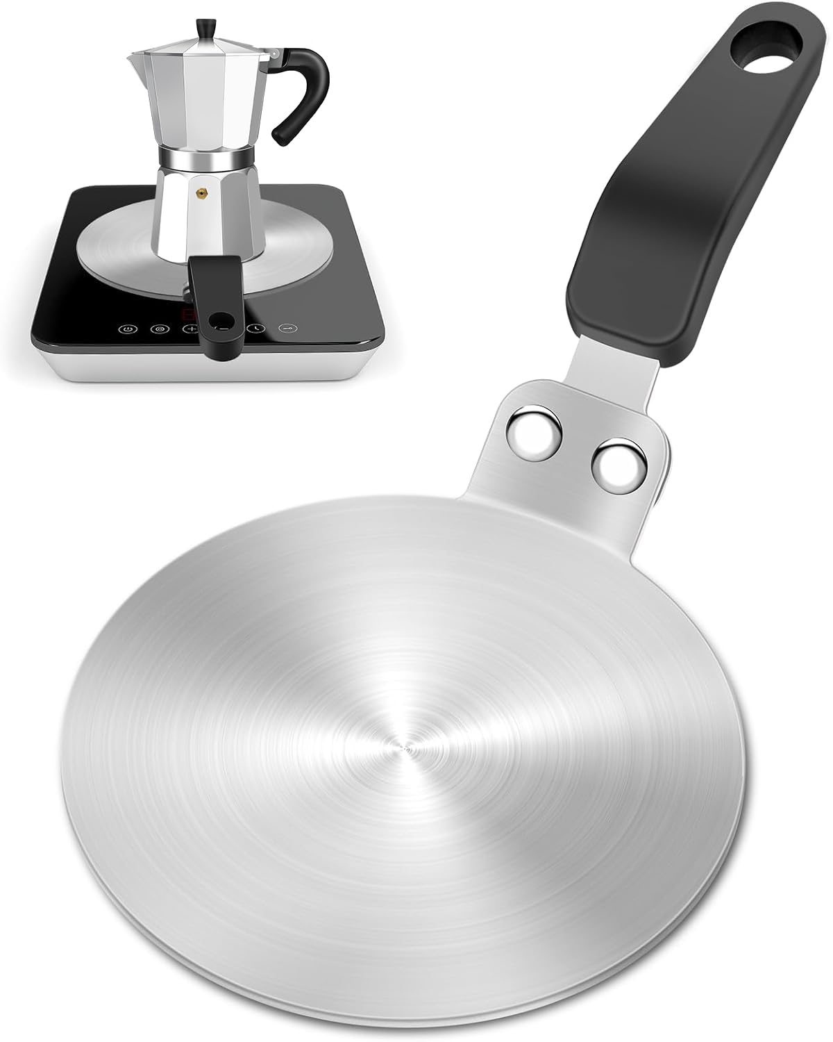 DITOSH 7.9in Induction Cooker Adapter Plate Stainless Steel Heat Sink for Aluminum Moka Pot Coffee Maker for Home and Camping 20cm