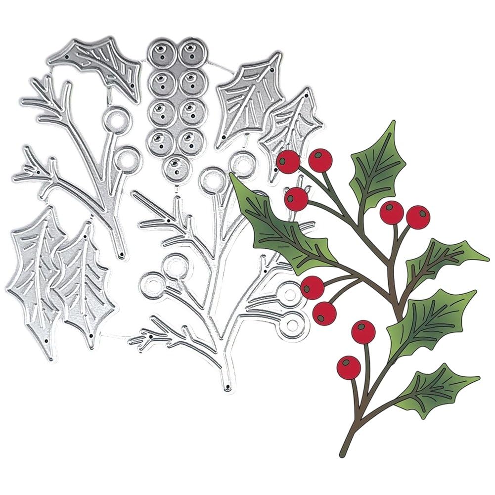 Dianzan Metal Christmas Tree Cutting Dies Holly Leaf Embossing Stencil Die Cuts Christmas Card Dies for Scrapbooking Paper Craft Making