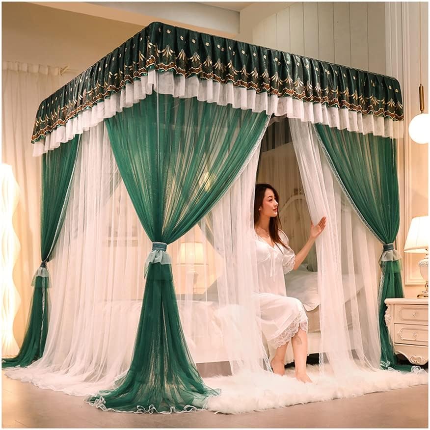 Fabric Bed Drapes Mesh Protection Canopy Shielding Netting,Double Deluxe Bed Canopy Mosquito Net for Single Bed Double Bed, Princess Room Summer Bedroom Decoration Bed Curtains
