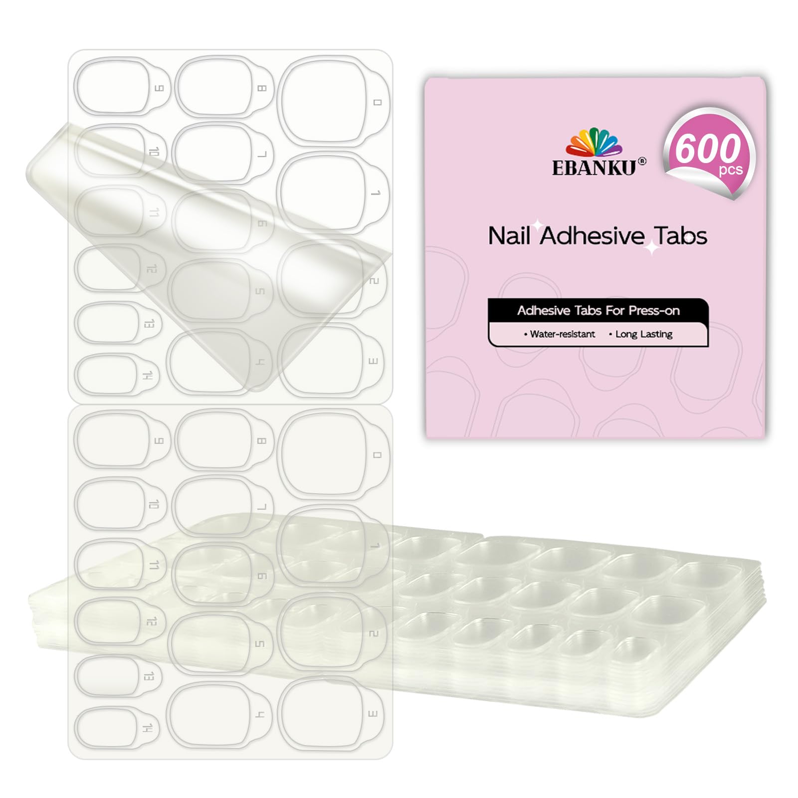 600PCS Nail Adhesive Tabs for Press on, EBANKU Waterproof Breathable Nail Glue Stickers Ultra-Thin Press on Nail Sticky Tabs in 15 Sizes, 20 Sheets