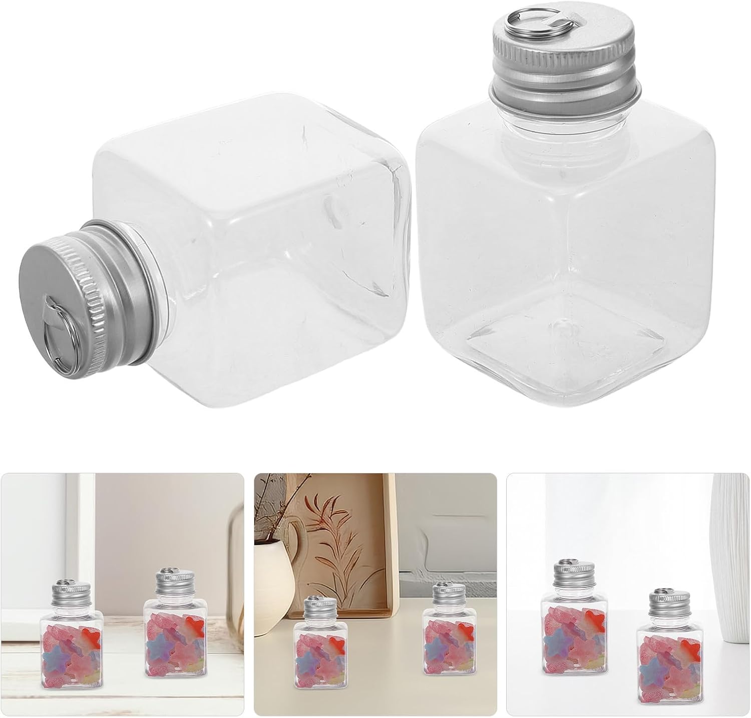 24pcs 50ml Plastic Cube Bottles with Hanging Loop Cap, Portable Christmas Drink Balls Ornaments for Outdoor Activities and Holiday Party Favors