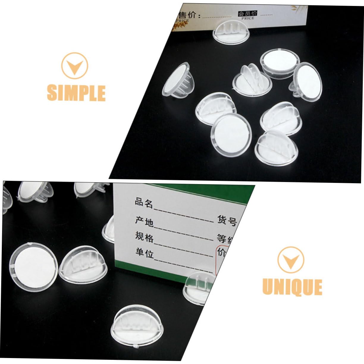 Angoily 25 pièces Pince-étiquettes Plastique Transparentes Adhésives pour Affichage de Marchandises Support Solide pour Étiquettes de Prix Lot de Clips Étiquette pour Petits Objets Bureau
