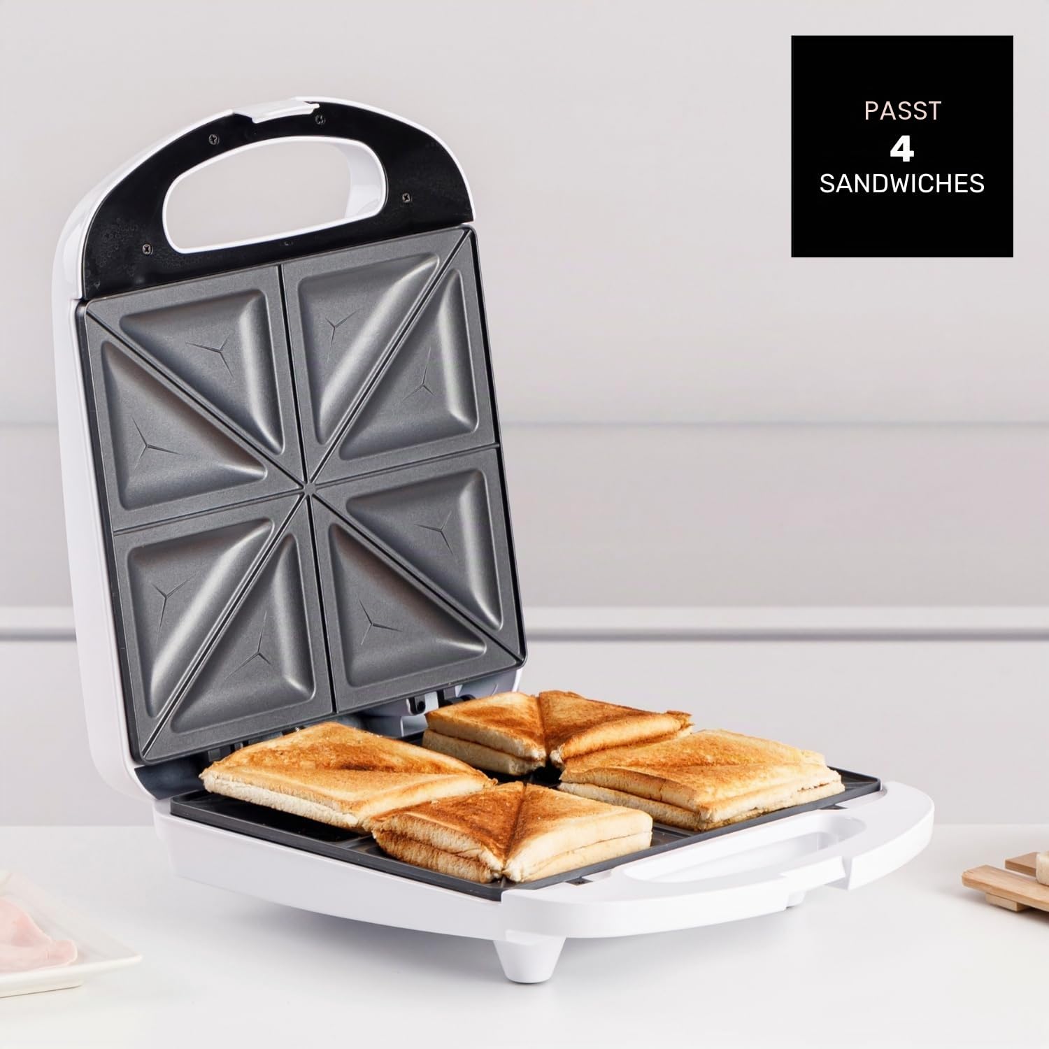 Taurus - Sandwichmaker MySandwich Family 1200 W | 4 Sandwiches | Antihaft-Aluminiumplatten 26 x 22 cm | Schnellaufheizung | Kabelfach | BPA-frei