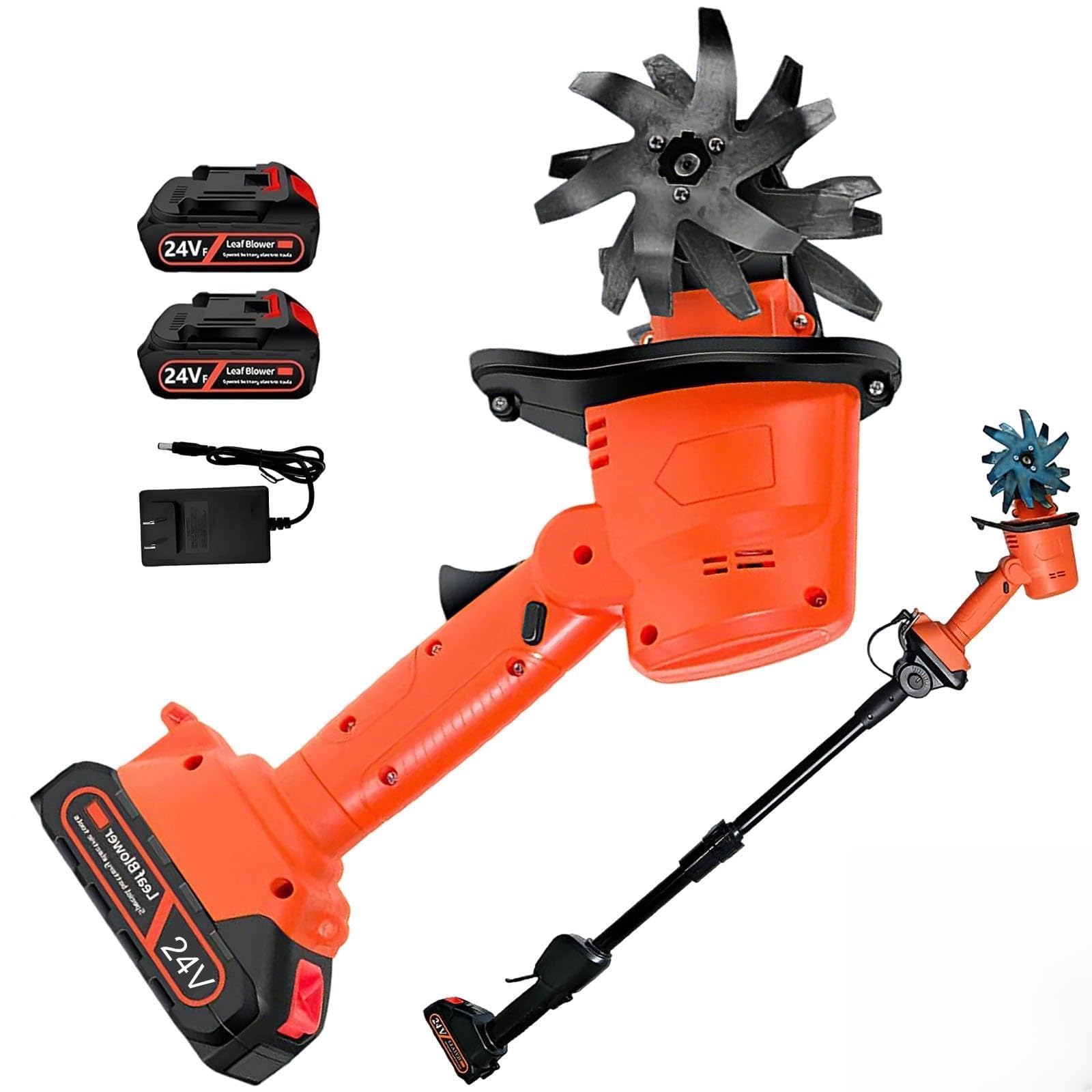 Motoazada eléctrica de jardín sin cables, motocultor de 24 V, dientes de acero de 4 filas, profundidad de 10 cm, barra extensible de 1,3 m, para la preparación del terreno y la jardinería