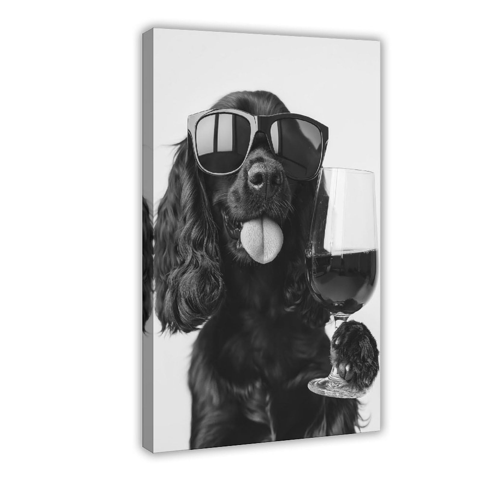 NCUDANK Black Cocker Spaniel Drinking Canvas Poster Wall Art Decor Print Picture Paintings for Living Room Bedroom Decoration 08x12inch(20x30cm)
