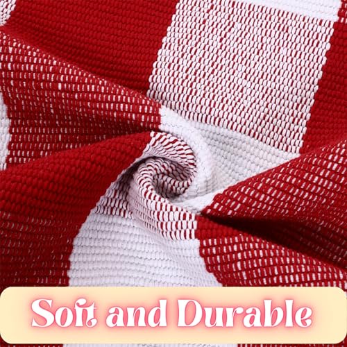 Ckorzen Red and White Plaid Rug, 8' x 10' Christmas Front Porch Outdoor Rug, Handwoven Cotton Washable Rug for Layered Door Mats, Holiday Entryway and Home Décor