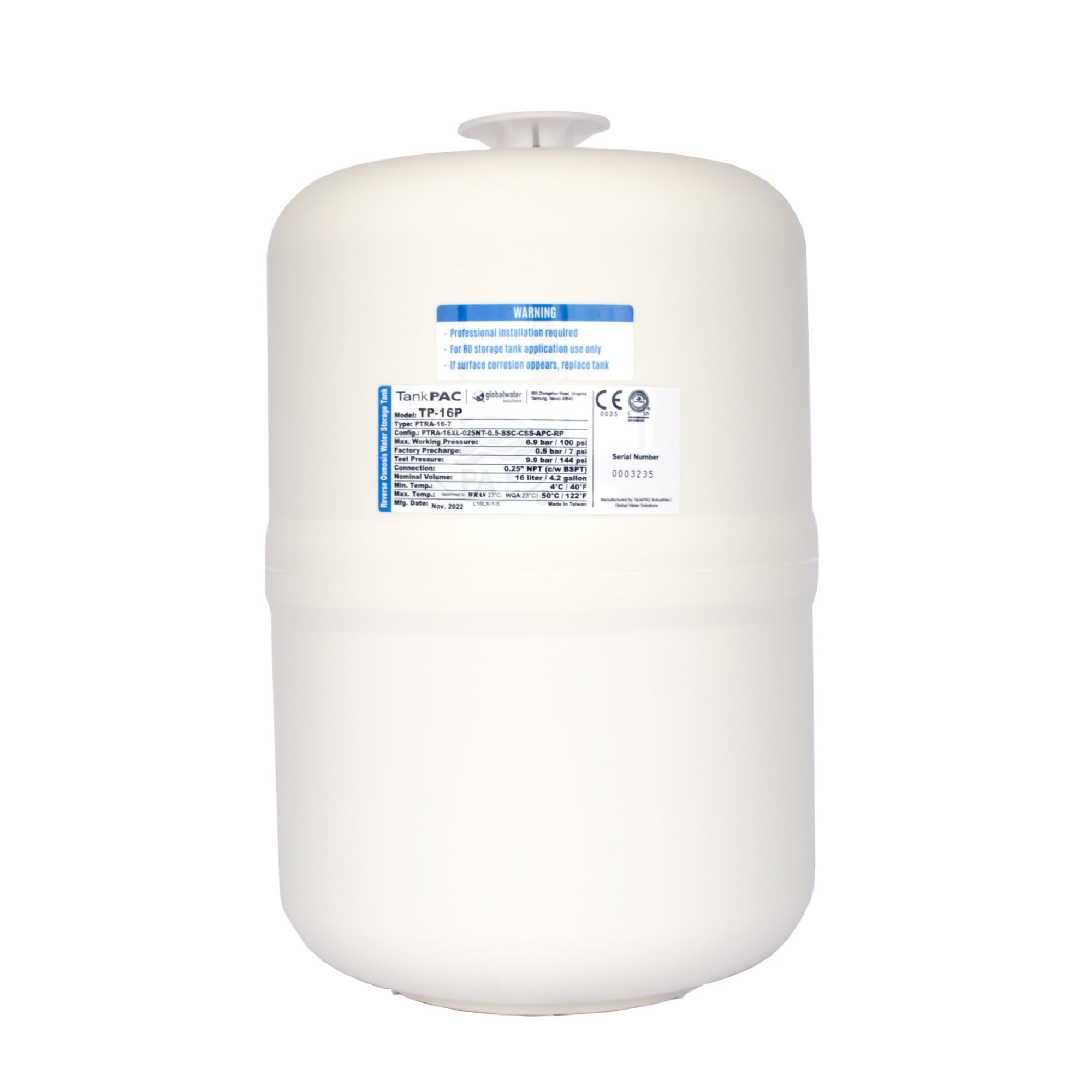 Bbagua Depósito de Agua Presurizado 12 L de PVC para Ósmosis Inversa, Tanque Bajo Fregadero Antióxido, Capacidad Útil 10 L