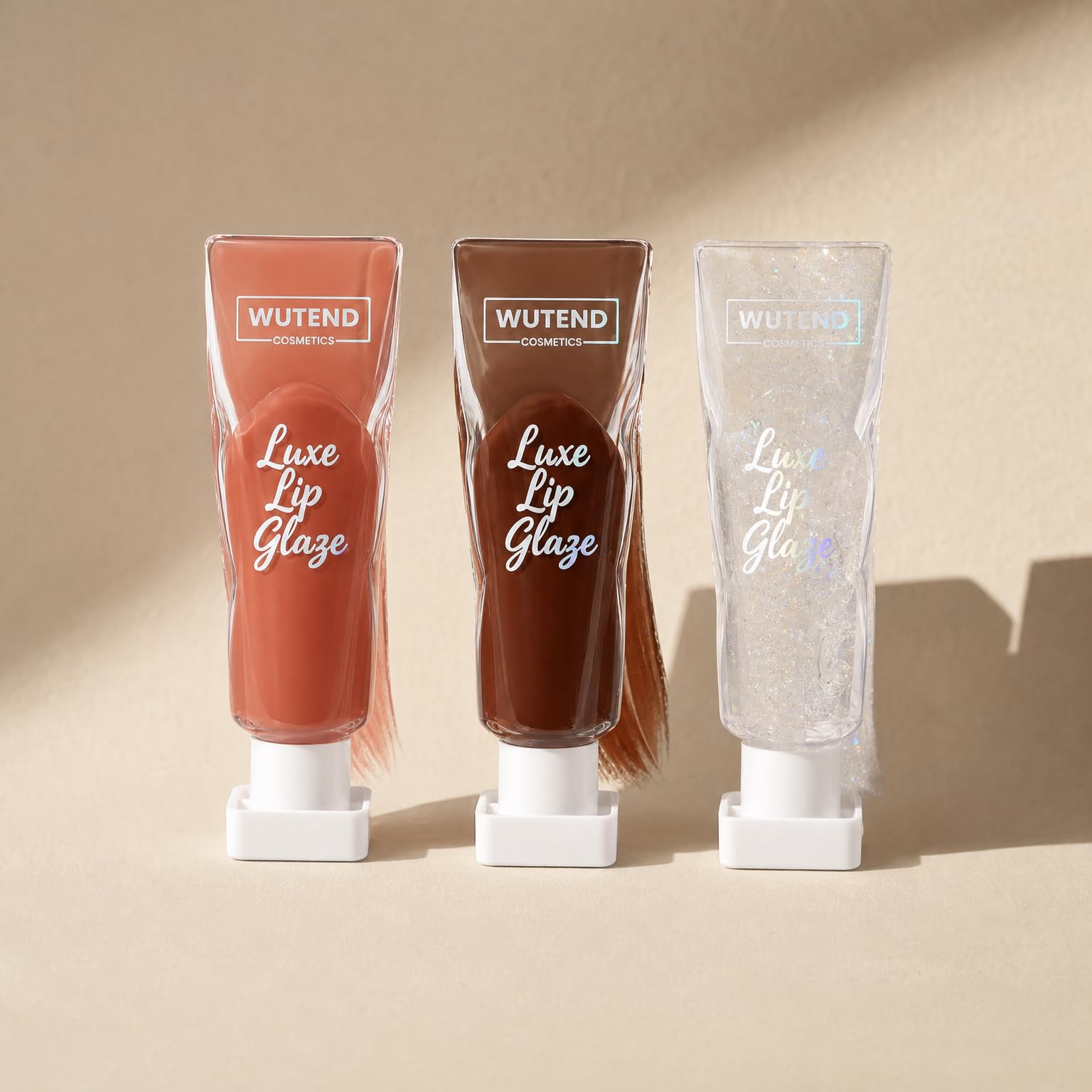 Luxe Lip Glaze Set of 3 Coffee Peach Transparent | Lip Gloss Kit, 3 Shades Included, Clear Tube Packaging, Holographic Label, Lip Makeup Essentials-image-48