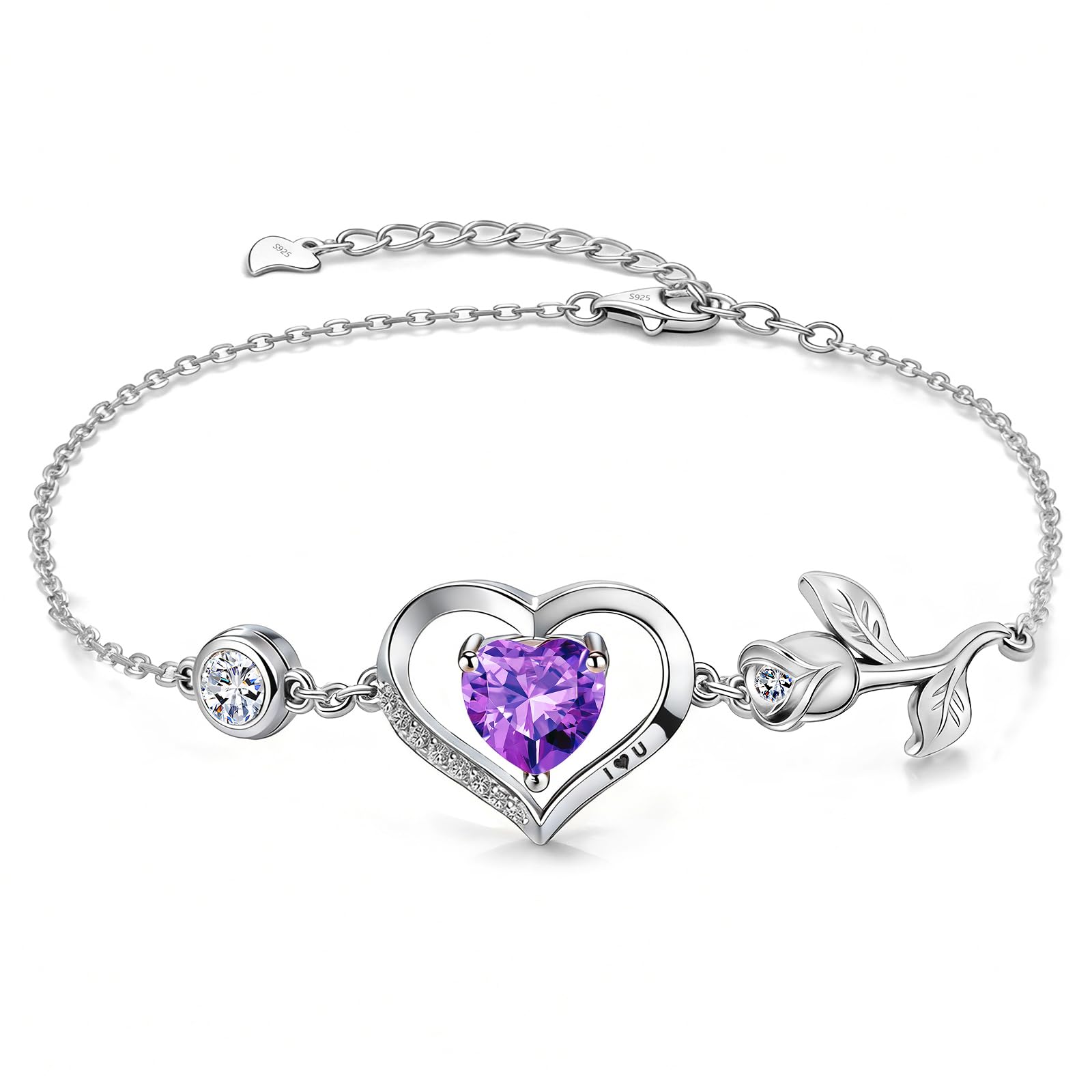 JACUPO 1 Karat Rose Herz Armband Moissanit/Lab-Grown Saphir/Rubin/Smaragd S925 Silber 18K weiß/rotvergoldet Jahrestag für Frau/Freundin/Mutter/Tochter