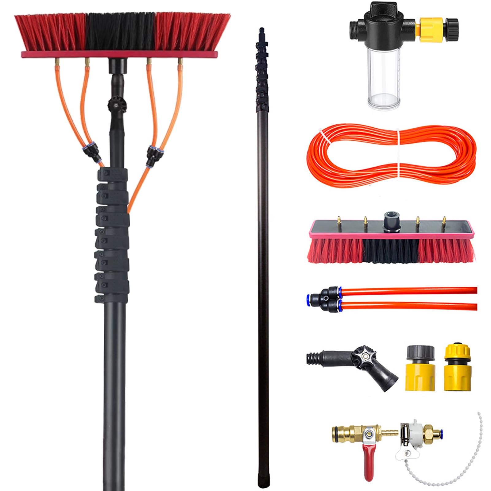 GYEQXKT Extendable Carbon Fiber Cleaning Brush - 35cm Brush with Adjustable Angle, 12M Water-Fed Pole for Efficient Outdoor Cleaning and Reach