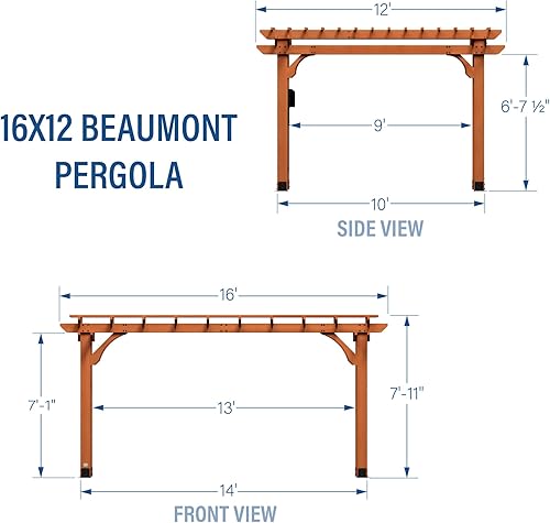 Miniatura 3 de Backyard Discovery Beaumont - Kit de pérgola de madera de cedro de 16 x 12 pies para patio trasero, terraza, jardín, patio, entretenimiento al aire