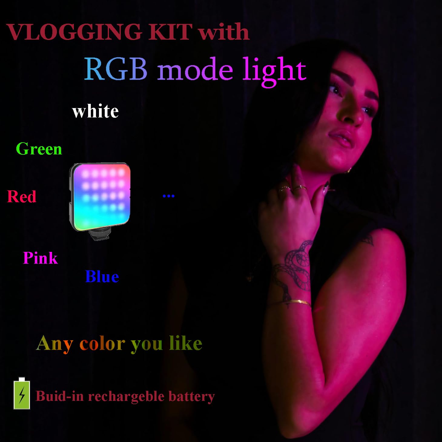 Vlogging Kit pour iPhone Andriod Phone, Kit Youtuber Complet, kit vidéo Influenceur Trípode móvil W/micrófono inalámbrico/Luz RGB/remoto/trípode Extensible