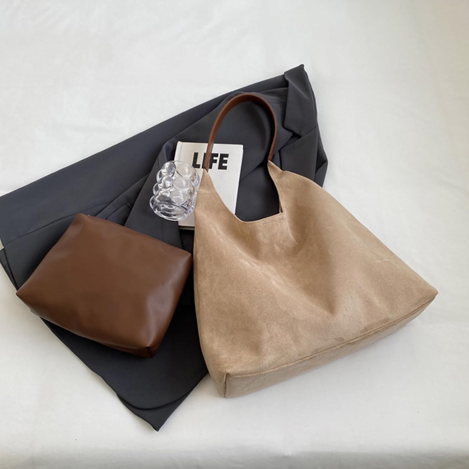 Suede purses for Women 2024 Slouchy Shoulder Bags Soft Leather hobo bag Brown Tote Handbag for Work Everyday - Image 3