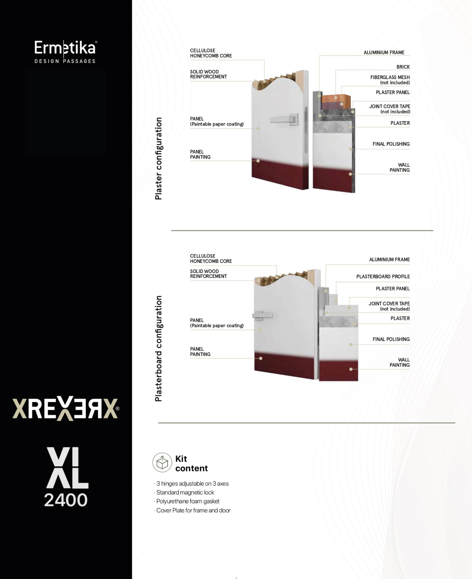 XREVERX XL Porte-câble Mural Hauteur 2,40 m Battant Réversible, Cadre et Porte Personnalisables, Ouverture Droite/Gauche, Dimensions Standard (Blanc (Peinturable), 80x240 cm)