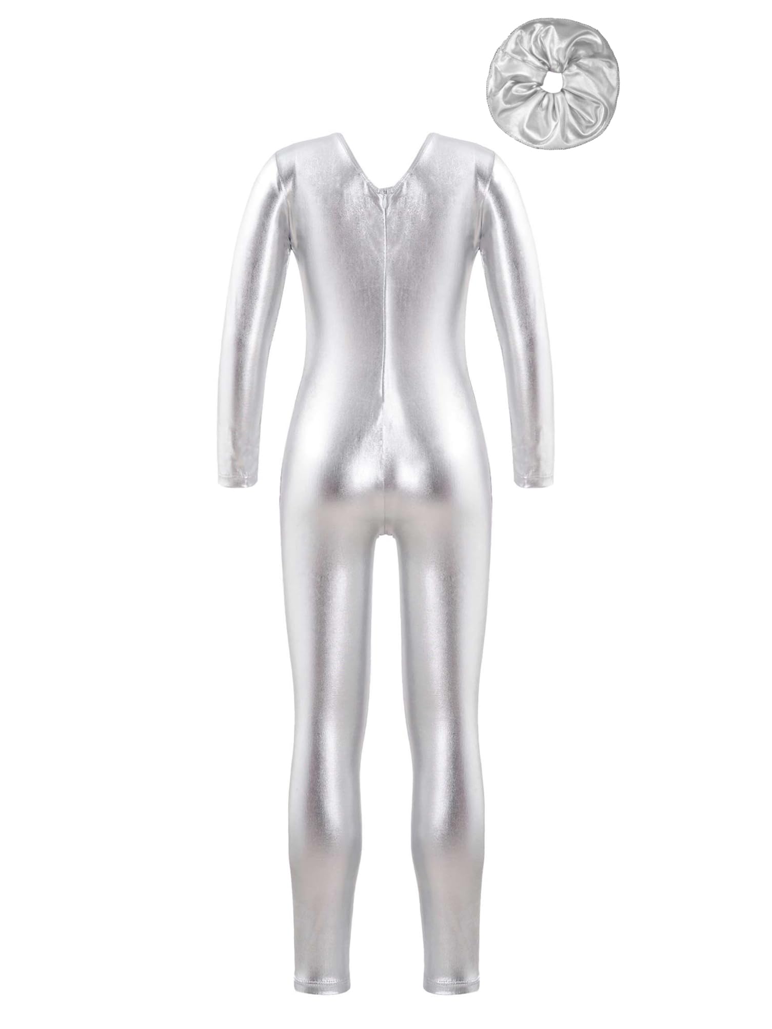 Aislor Maillot Danza Manga Larga Cremallera Leotardo Ballet Body Elástico Metálico Brillante