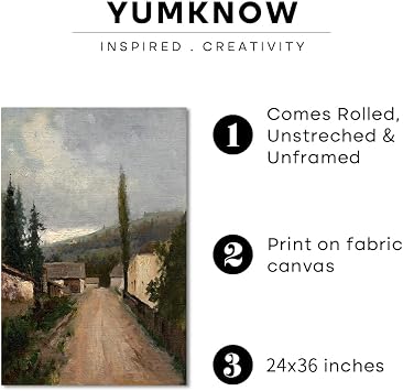 ロールキャンバス ヴィンテージ 農家 寝室 壁アート 装飾 - 24x36 大型 フレームなし 絵 - ボーホー 風景 玄関 - フランスの田舎 キッチン プリント ポスター - ムーディ 春夏 落ち着いたコテージコア レーンツリー