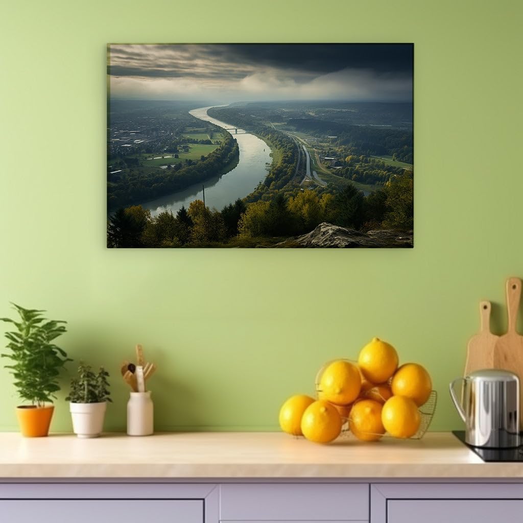 Canvas for Living room. Riverside Majesty Under Gathering Storms, 27 x 18 inch Canvas Wall Art - Contemporary Masterpieces - Modern Home Decor - 69x46 cm (27x18 inch)