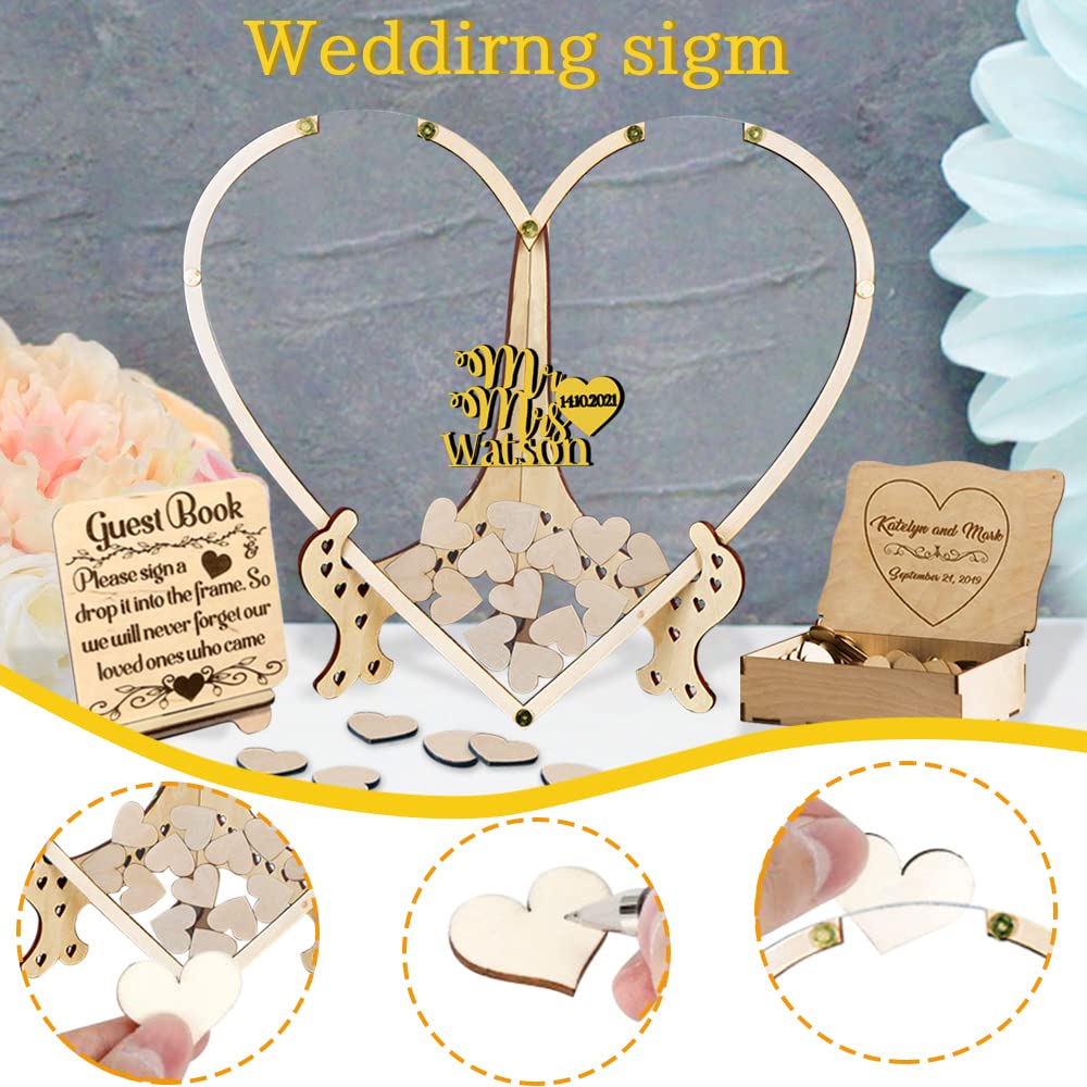 Libro Degli Ospiti A Forma Di Cuore Per Matrimonio – Scatola Portadesideri In Legno Con Cuori, Decorazione Rustica Alternativa Con Supporto O Da Parete, Regalo Emozionale Per Nozze (B-blu) - 2