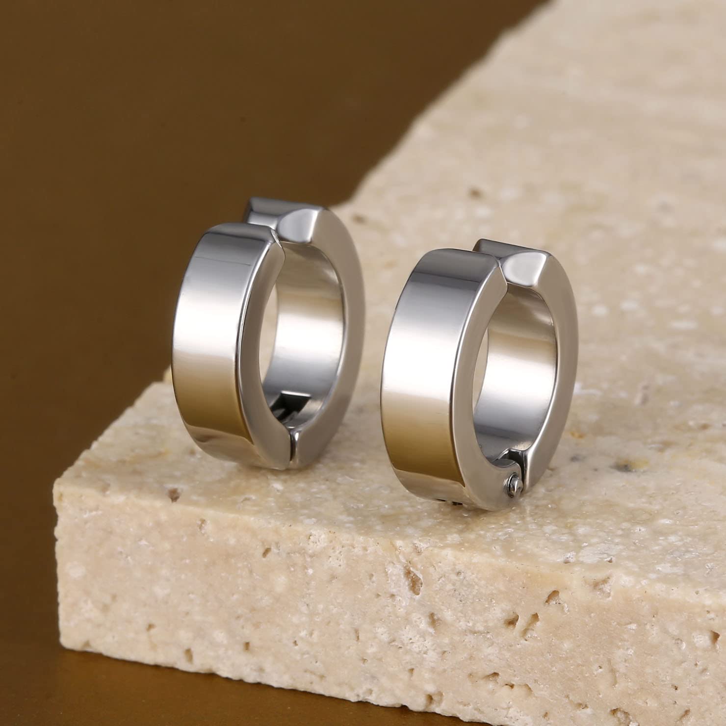 Pendientes de aro de acero inoxidable para hombre y mujer, 3 pares, Acero inoxidable 3