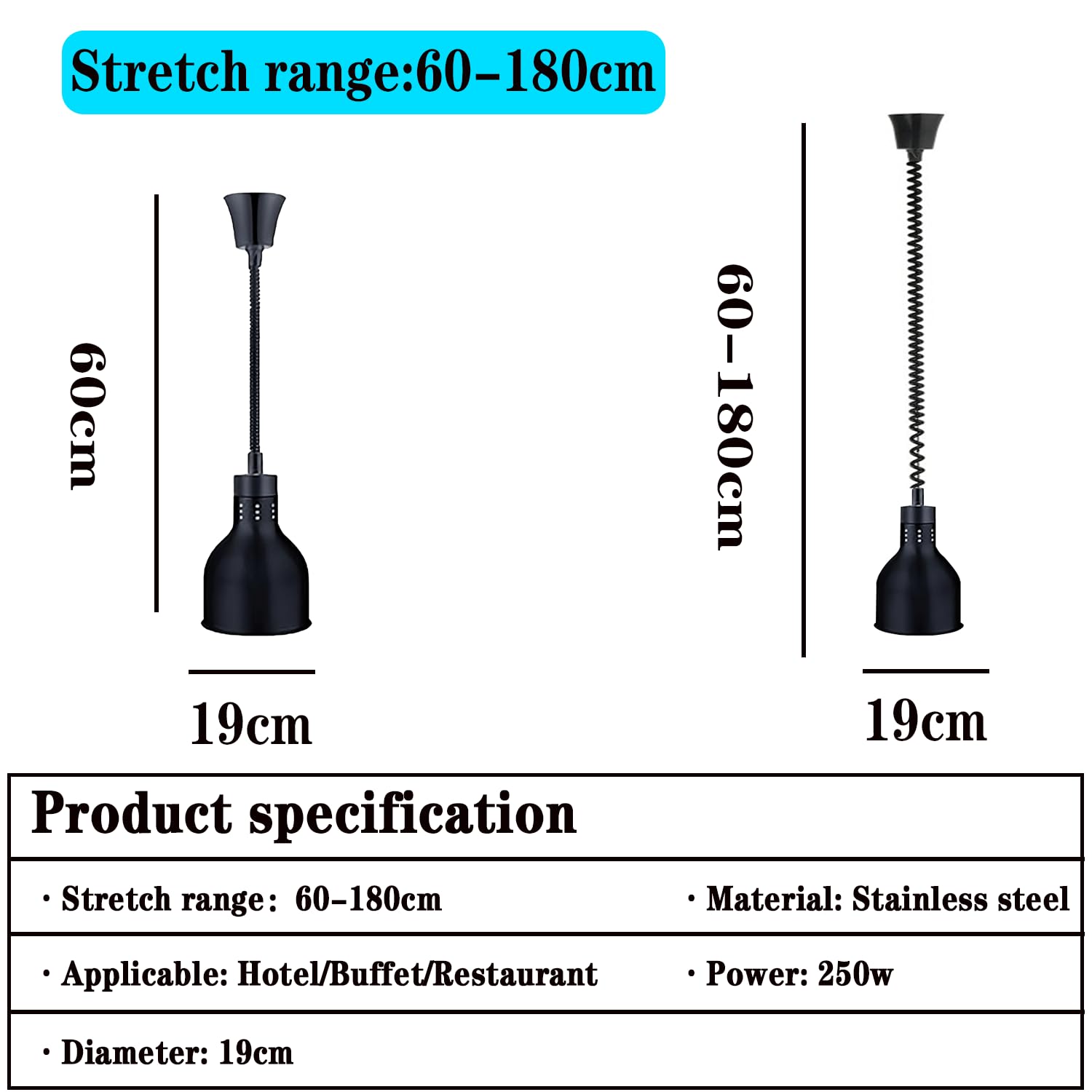 Lampada Riscaldante per Alimenti, Sospesa Lampade Scaldavivande Cucina Retrattili, 250W Lampade Riscaldanti per Cucina a Buffet per Ristoranti, Cucine, Hotel (19CM, 5 Pezzi)