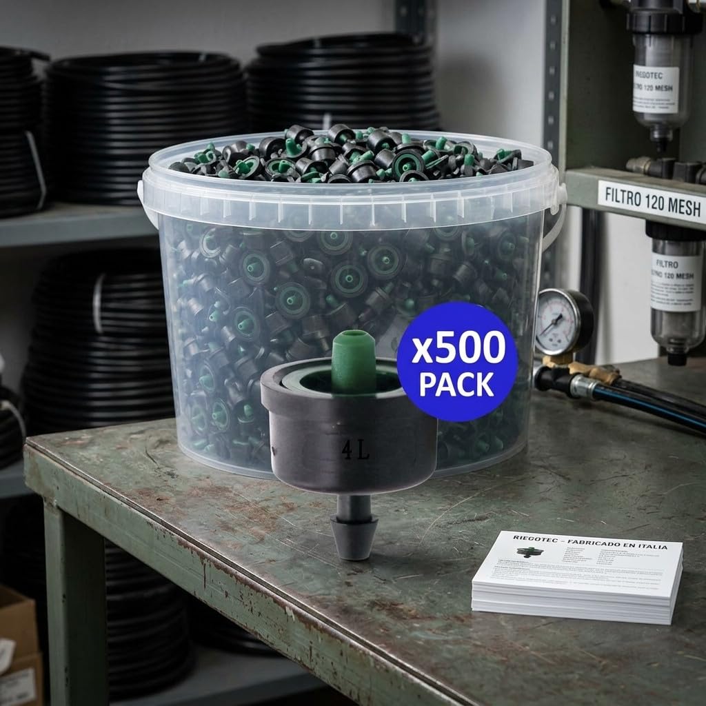 Suinga Pack 500 Goteros de 4 Litros para Riego Agrícola y Jardinería | Gotero Pinchado No Desmontable | Compatible con Microtubo | Riego Preciso y Eficiente para Cultivos y Zonas Verdes
