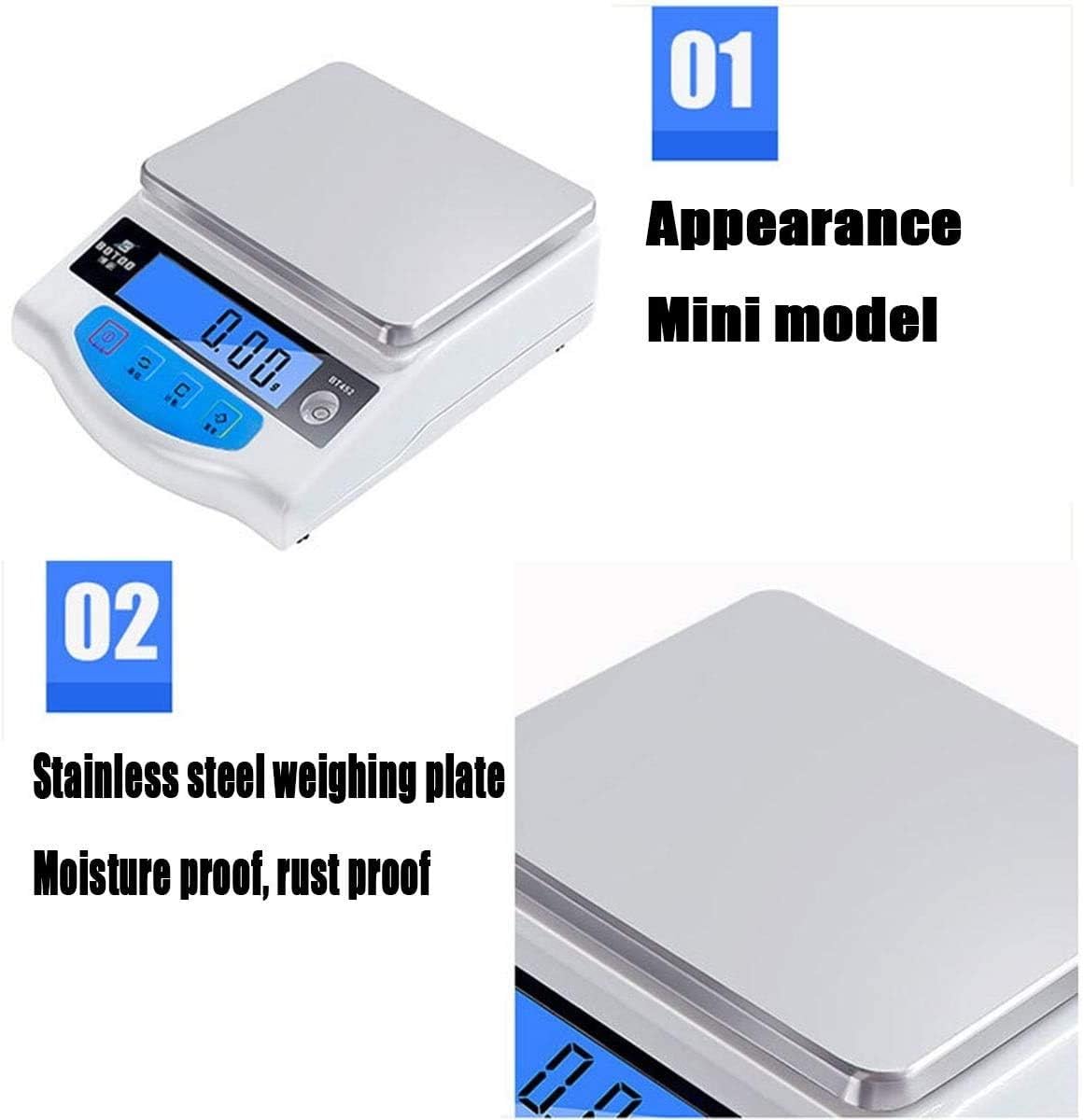 Electronic Weighing Digital Kitchen Electronic Cooking Food with LCD Display Stainless Steel Platform Weighing Baking & Cooking for Baking Postage Jewelry Scales (Color : White, Size : 300g