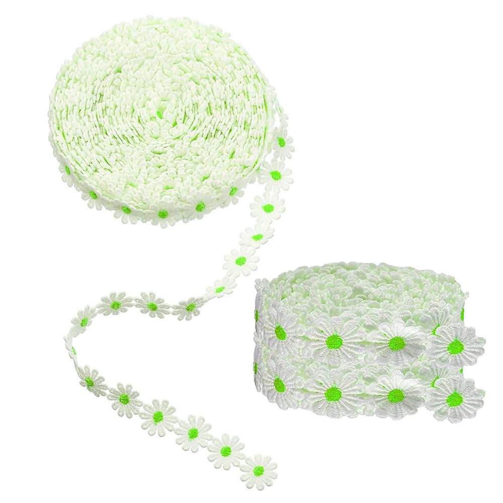 Lace Ribbon Trim Embroidered Sewing Lace Trim, Daisy Flowers Ribbon Applique Fabric for Decorations Crafts Supplies, 9 Yards (Light Green)