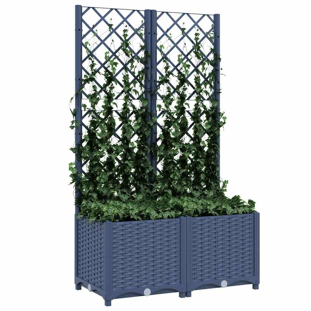 Jardiniere de Jardin avec Treillis Bleu Gris en PP 80 x 40 x 136 cm, bac Plante Fleur Interieur Exterieur Balcon terrasse Jardin, Support Culture Drainage Reserve Eau