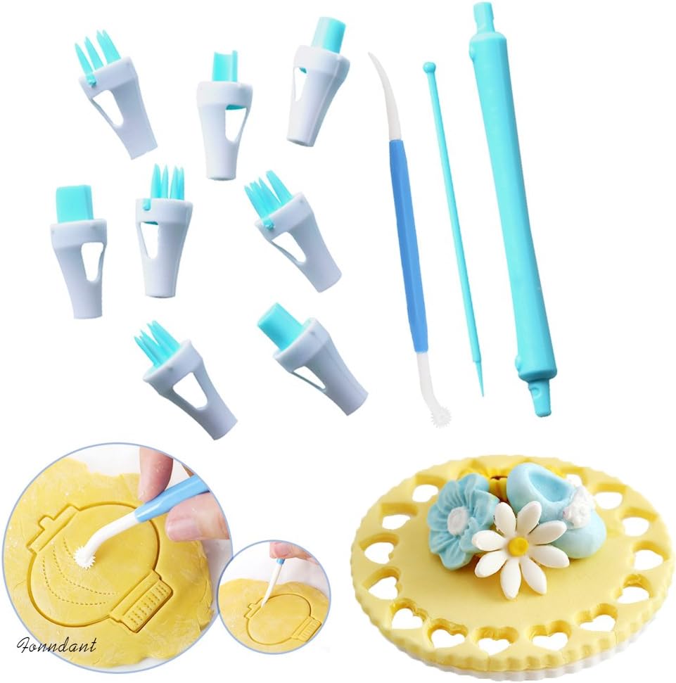 QELEG 11 Pieces Lace Tweezers clips, Food grade plastic Cookie Stamp Mold Cake Cupcake Fondant Decorating Tool Blue