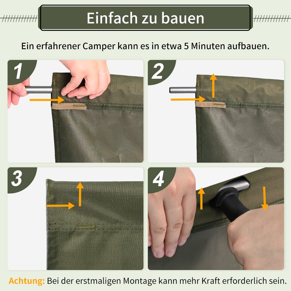 TOMOUNT Lettino da campeggio ultraleggero, pieghevole, in alluminio, 190 x 70 cm, compatto, portatile, facile da costruire, per campeggio, escursioni, viaggi, spiaggia, colore – Verde