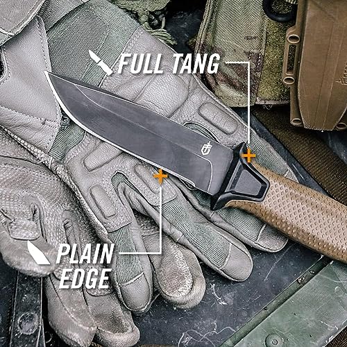 Image of Gerber Gear StrongArm - Fixed-Blade Camping & Hunting Knife with Striking Pommel & Sheath - Premium Survival Gear - Made in USA - Coyote Brown, Serrated Edge