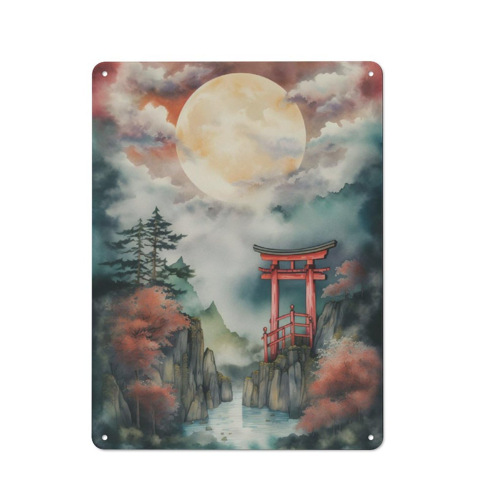 Junmoney Torii Gate In Japan Metal Plaque 40X30cm With For Workshop Wall, Retro Decor, For Garage, Workshop And Man Cave Decoration