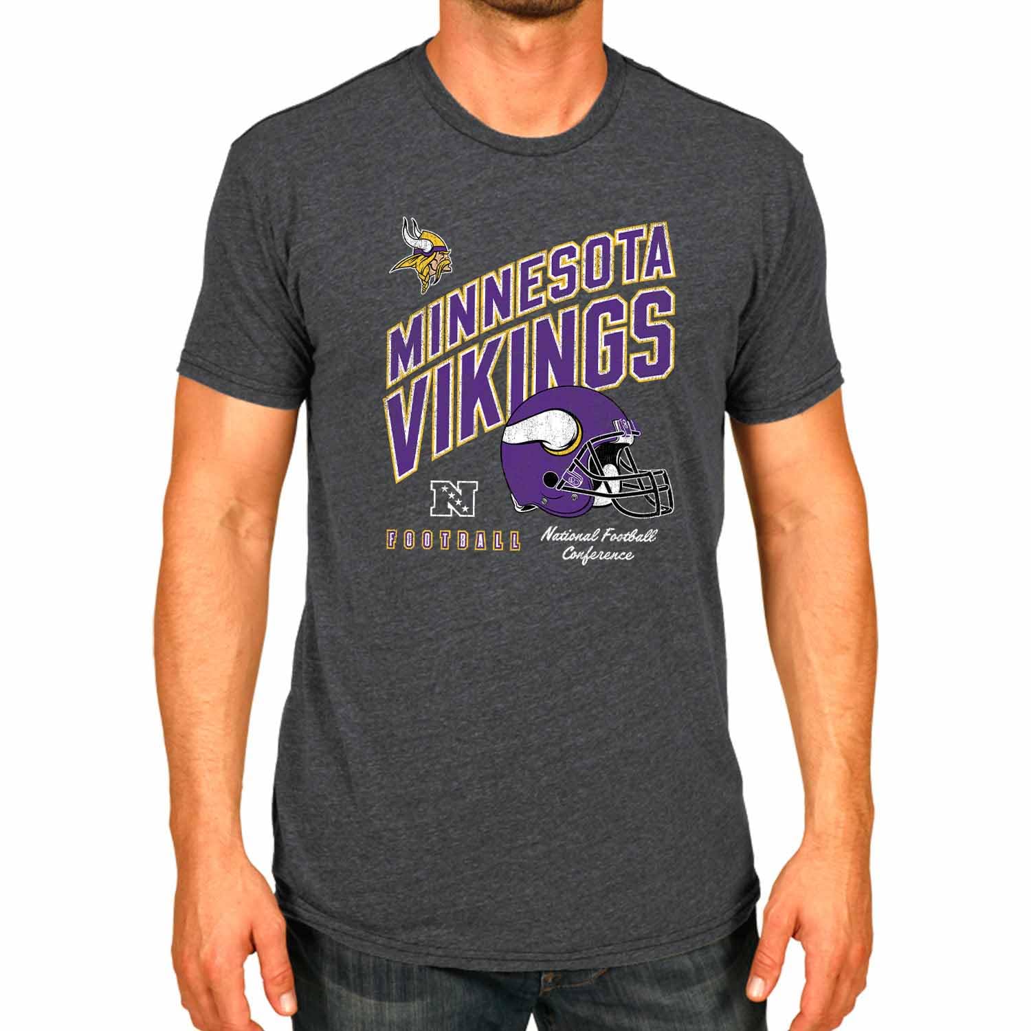 Team Fan Apparel Unisex Heather Charcoal Nfl Adult Distressed Helmet Tag-Less T-Shirt, Football Tee, Soft Comfortable Cotton, Officially, L
