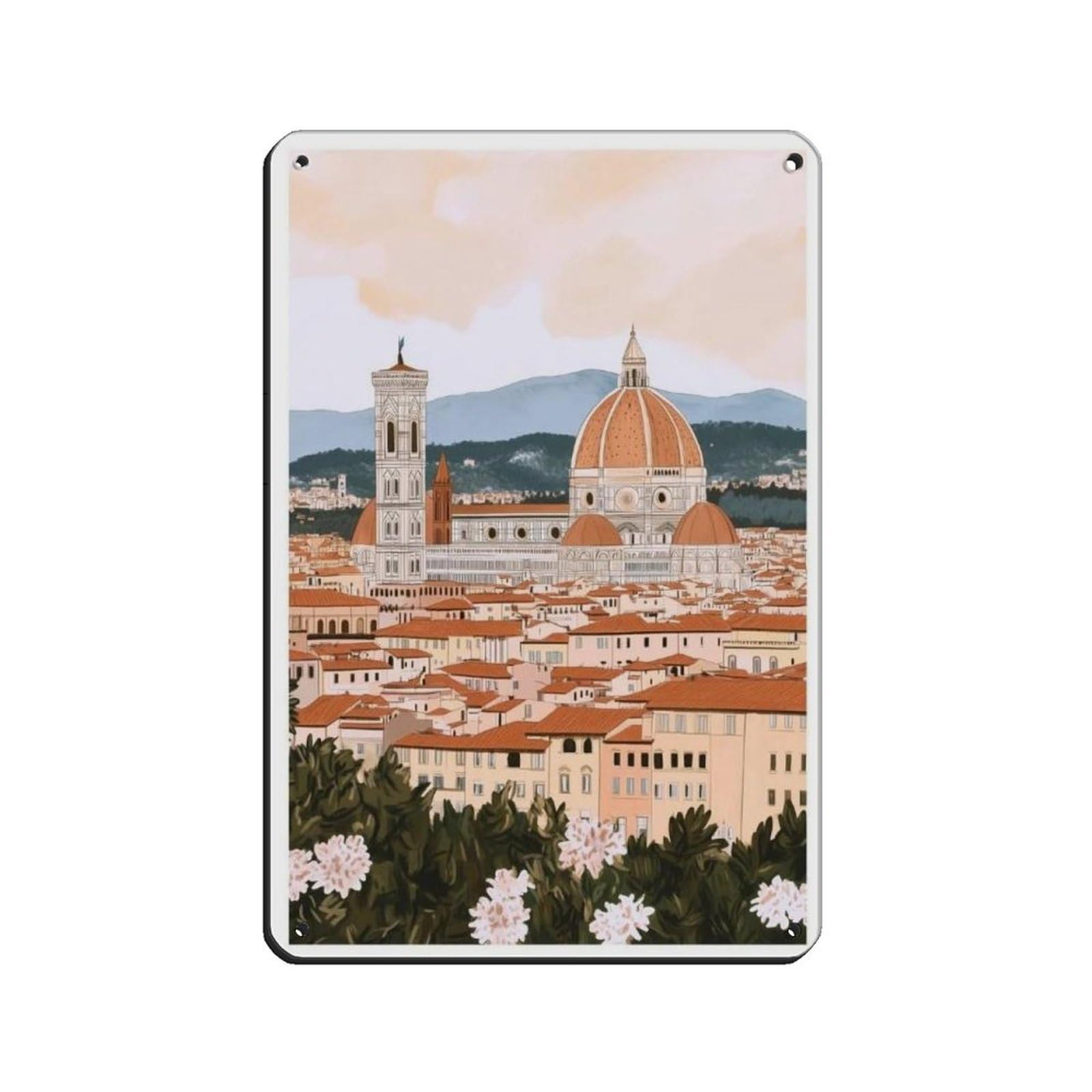 Lxwnze 20L X 30W Cm Florence Poster, Italy Art, Travel Poster Tin Sign Vintage Metal Pub Club Cafe Bar Home Wall Art Decoration Poster Retro 8X12inch(20X30cm)