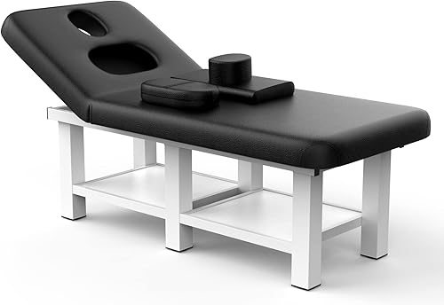 Miniatura 2 de pouseayar Mesa de masaje estacionaria ancha con marco de metal para mesa de tratamiento, mesa de terapia física, cama facial de spa, piel sintética,