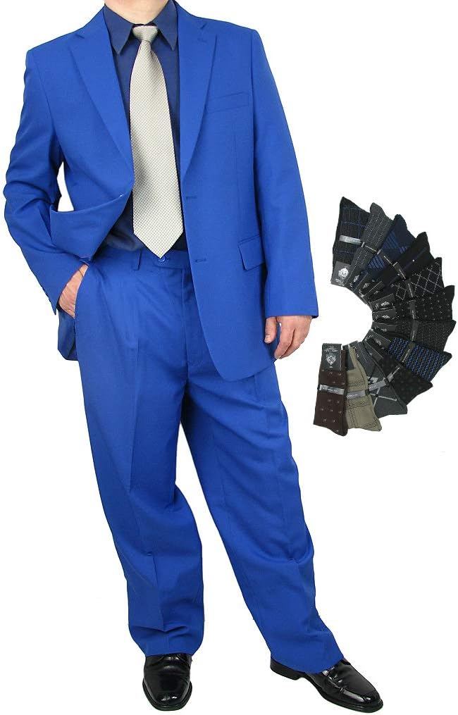 Men’s 2-Piece Regular Fit Dress Suit Single-Breasted Jacket & Flat-Front Pants Includes Free Stylish Socks
