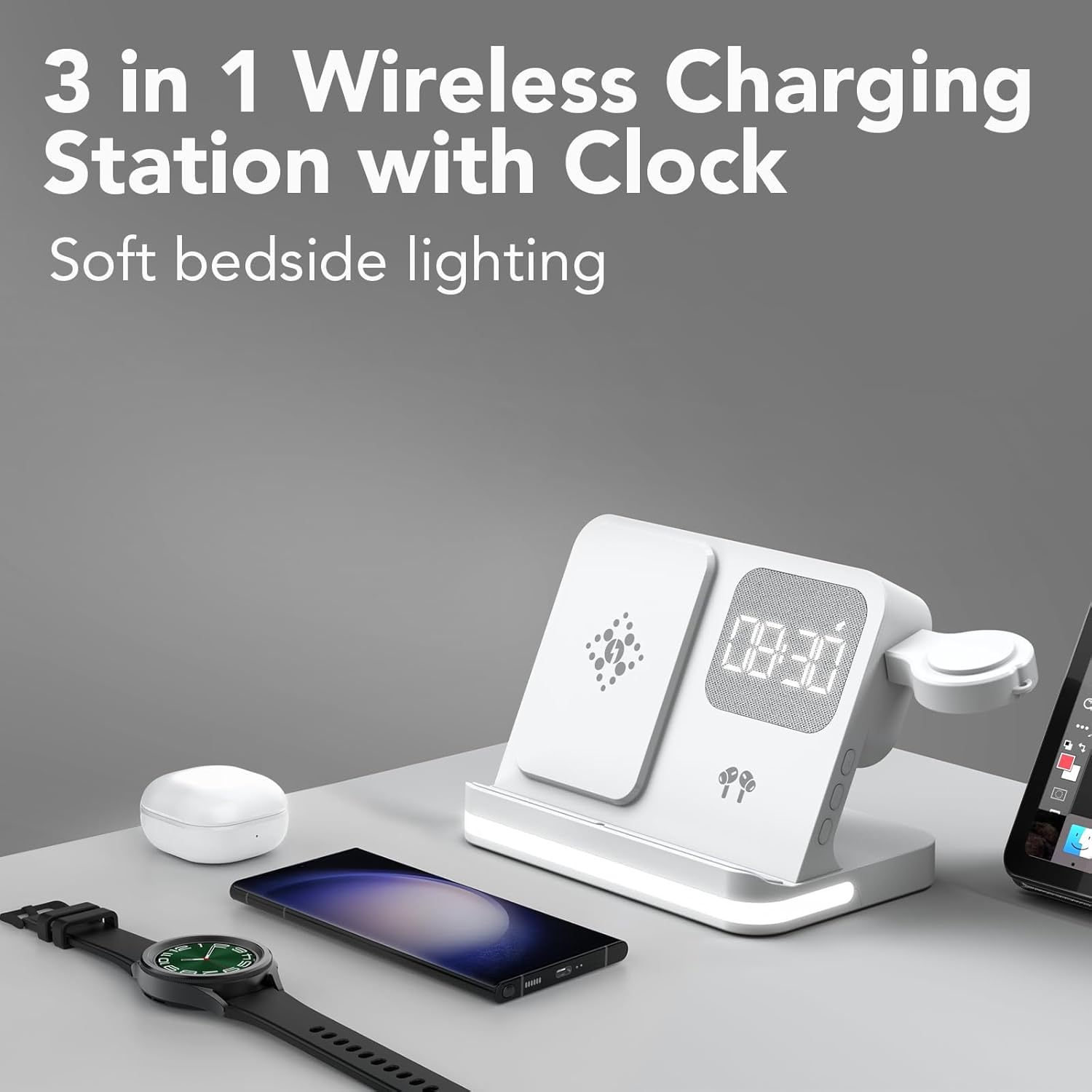 GLILAVOX 4 in 1 kabelloses Ladegert mit Wecker Kompatibel mit  Samsung,Induktive Ladestation fr Galaxy Watch 8/7/FE/Ultra Galaxy Z  Fold7/Z Flip7/FE/S26/S25/S24/S23 Ultra/Buds4 Ladestation: Amazon.de:  Elektronik & Foto