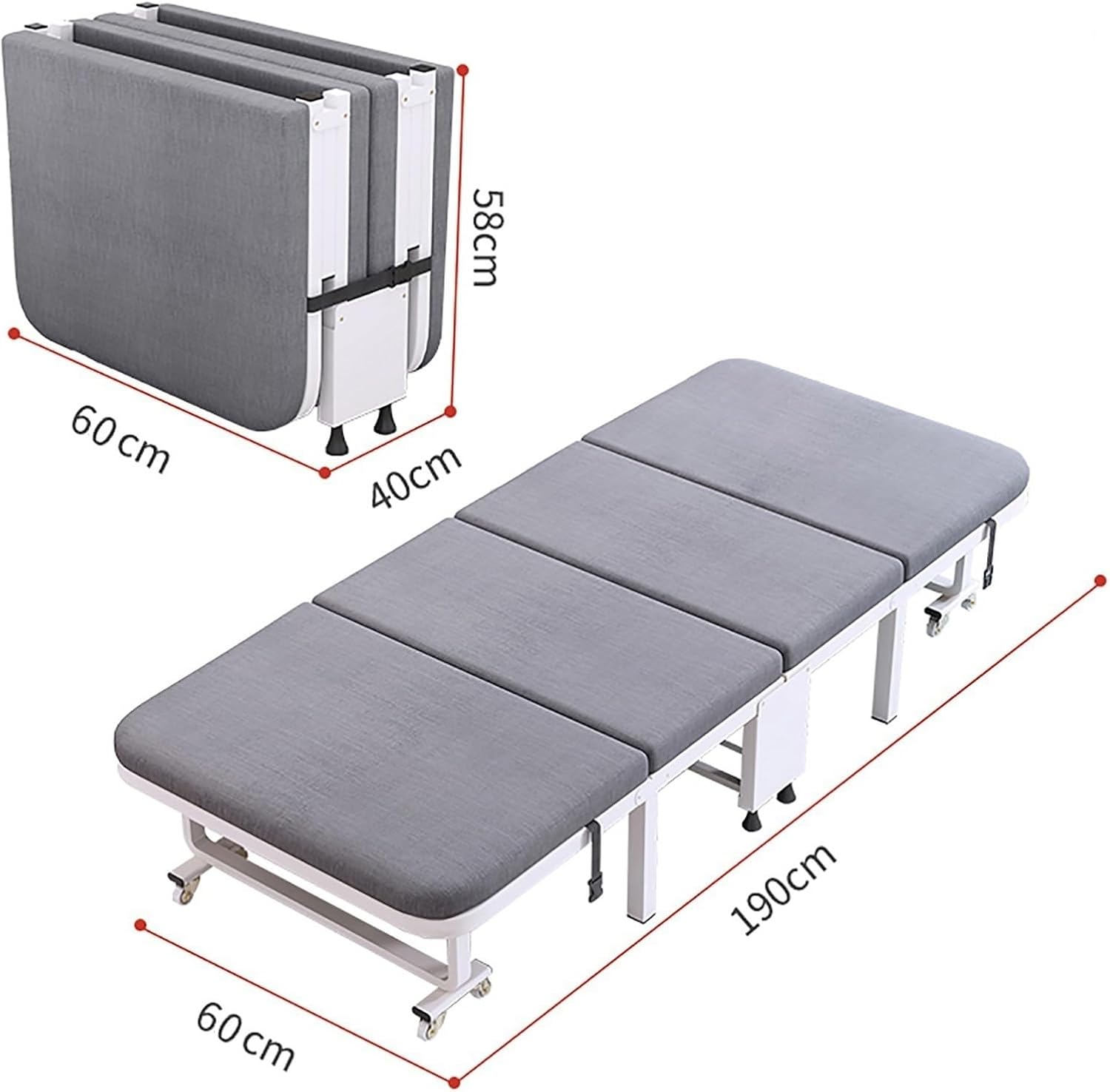 Portable Folding Bed With Mattress, Rollaway Single Bed Guest Bed, Sleeper Hideaway Bed With Metal Frame For Adults, Pull Out Bed Chair Beds For Adults, Bearing Capacity 200KG, 190×60×58cm ( Size : 19