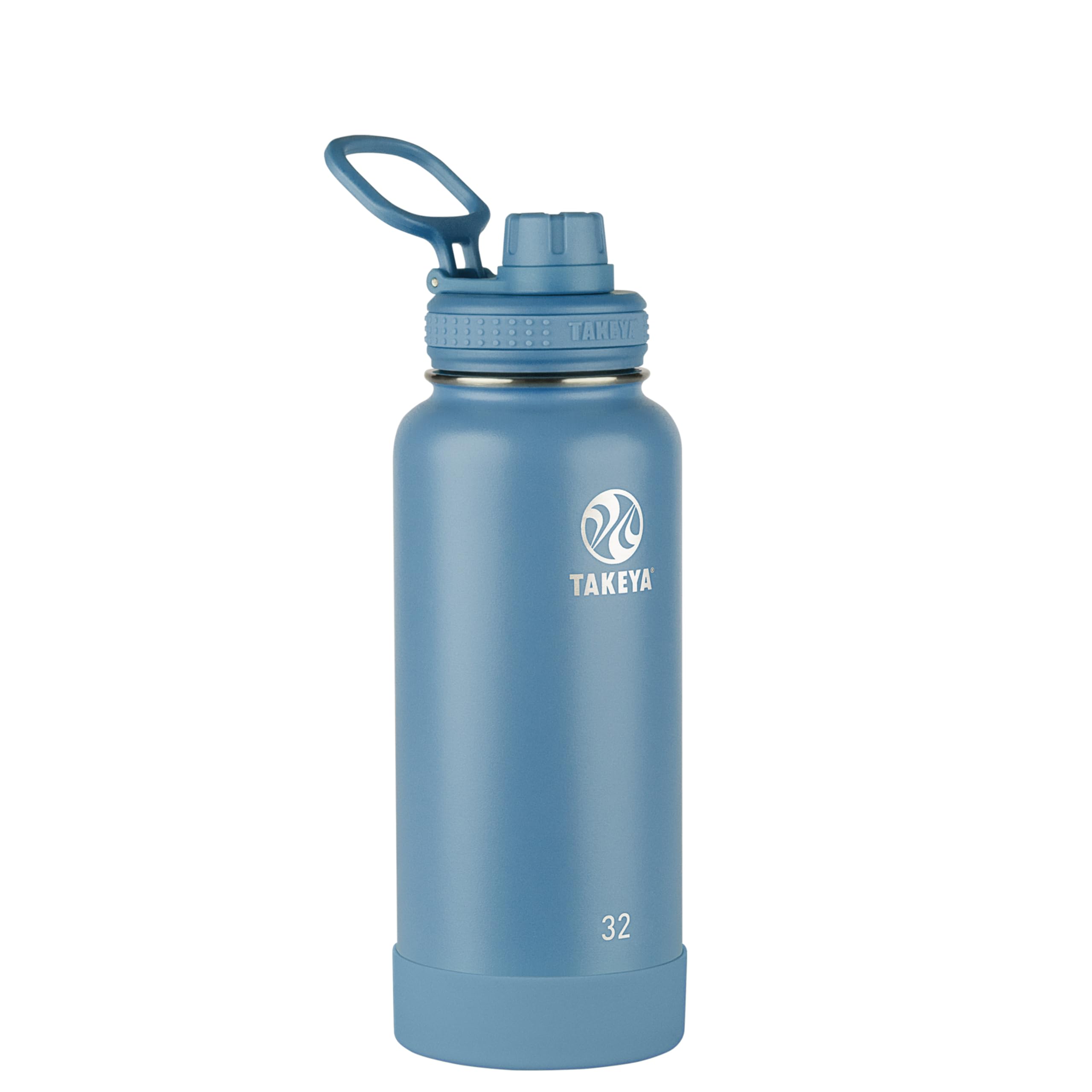 Takeya Actives Stainless Steel Water Bottle, Insulated Spout Lid, Keeps Drinks Cold 24 Hrs, Leakproof, Durable, Dishwasher Safe, Ideal for Gym, Travel, Fits Most Cup Holders, 32 oz/Bluestone