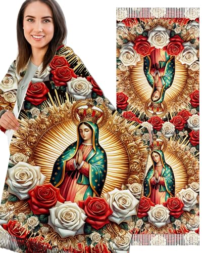 Luvsweets Virgen De Guadalupe Blanket Scarf for Women Virgin Mary Shawls Wraps Soft Prayer Shawl Catholic Gifts