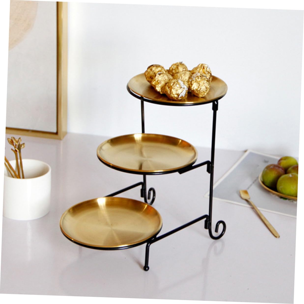 PartyKindom Piatto per Dolci a 3 Livelli in Acciaio Inossidabile Oro | Frutta Secca e Caramelle, Leggero e Rifinito, Uso Outdoor Picnic e Regalo Inaugurazione Casa