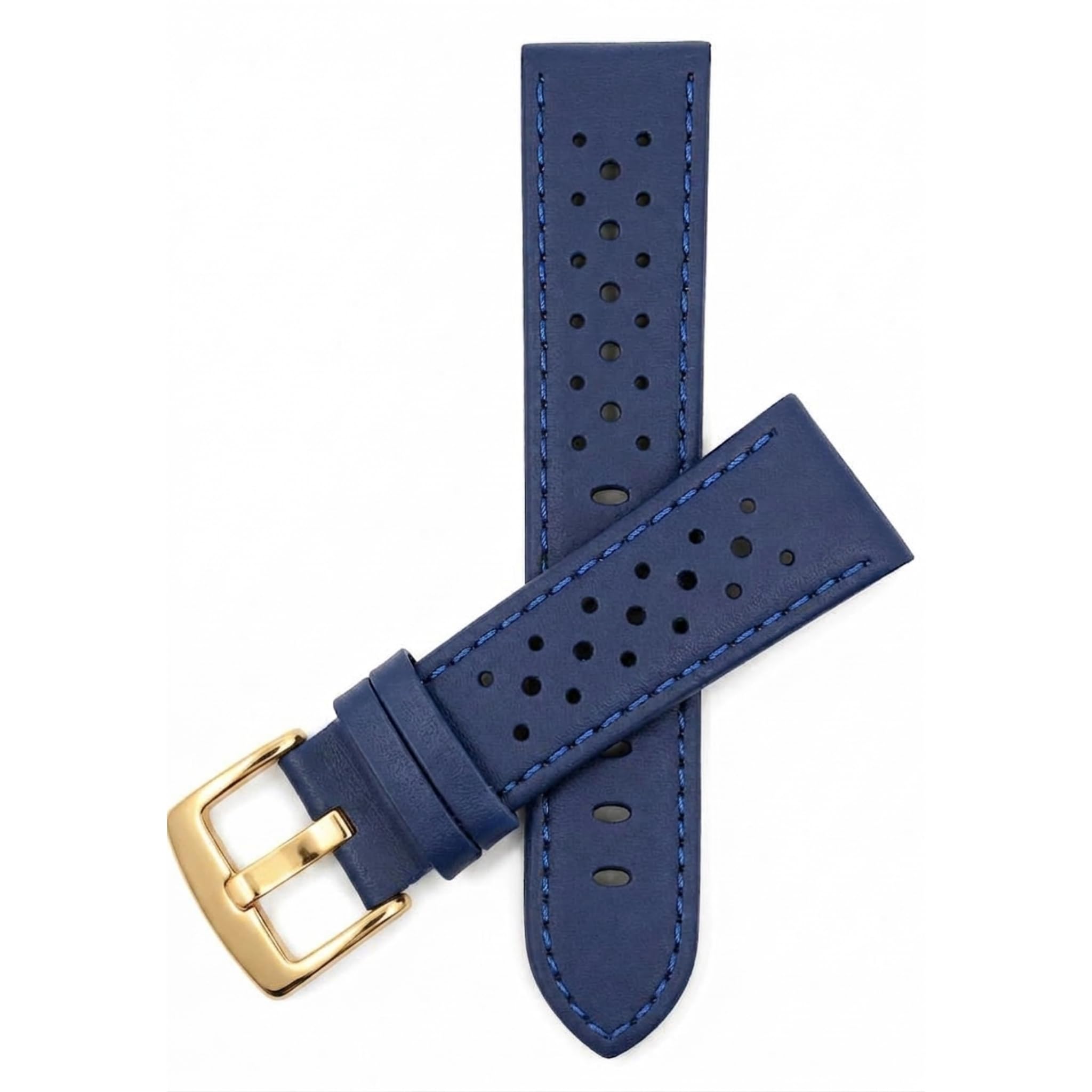 Mens Leather Rally Strap, Perforated Racing Watch Band, 18-24mm, Reg/XL