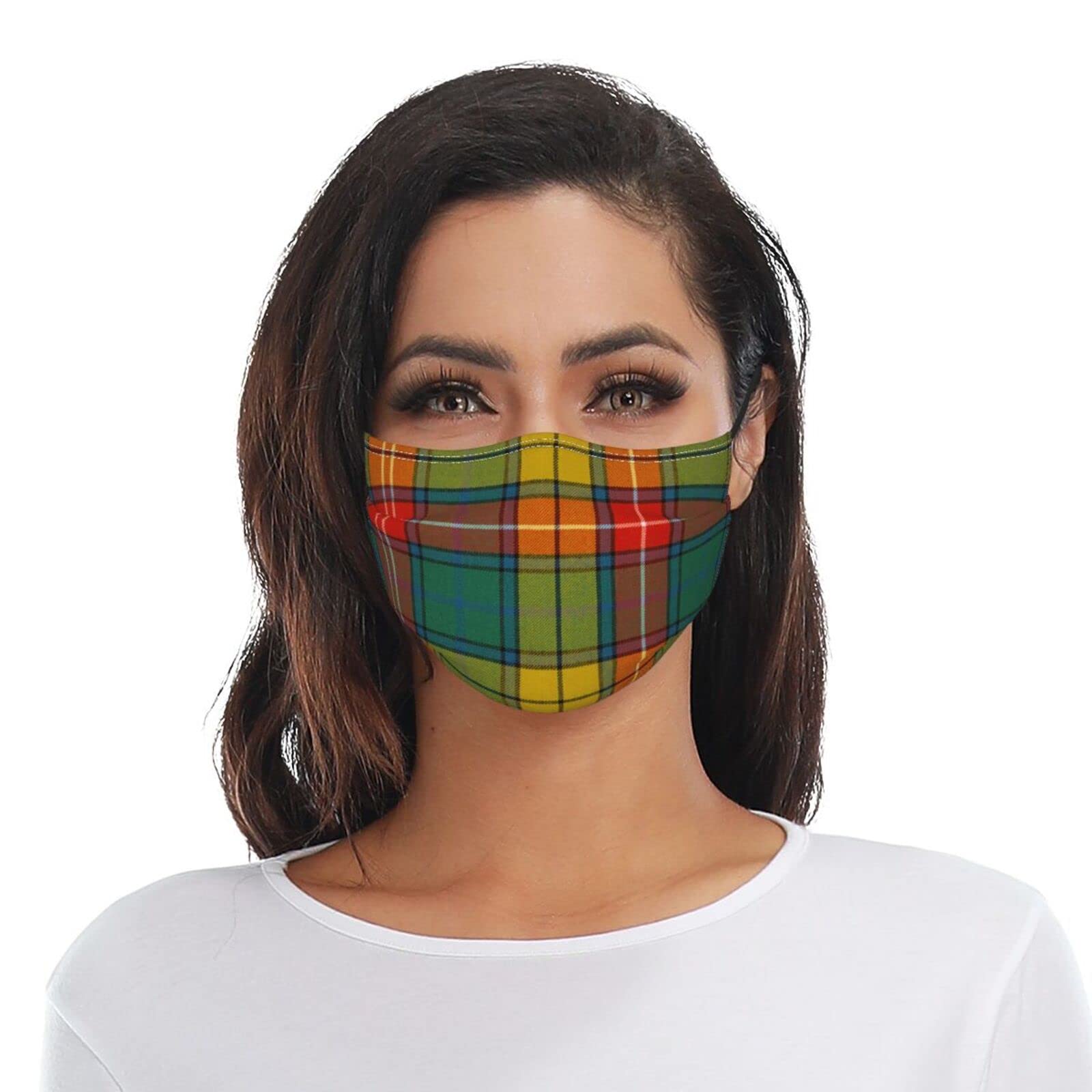 Scots Style Clan Buchanan Tartan Plaid Face Mask Washable Reusable Adults Breathable with 2 Filters Black