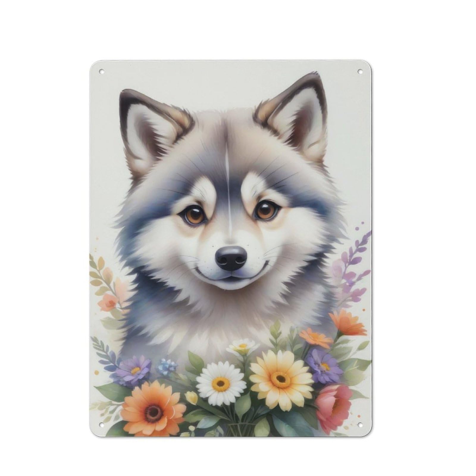 Junmoney Watercolor Husky Painting 40X30cm Retro-Style Tin Sign With For Garage Or Workshop, For Vintage Wall Decor Fans, For Metal Sign Collectors