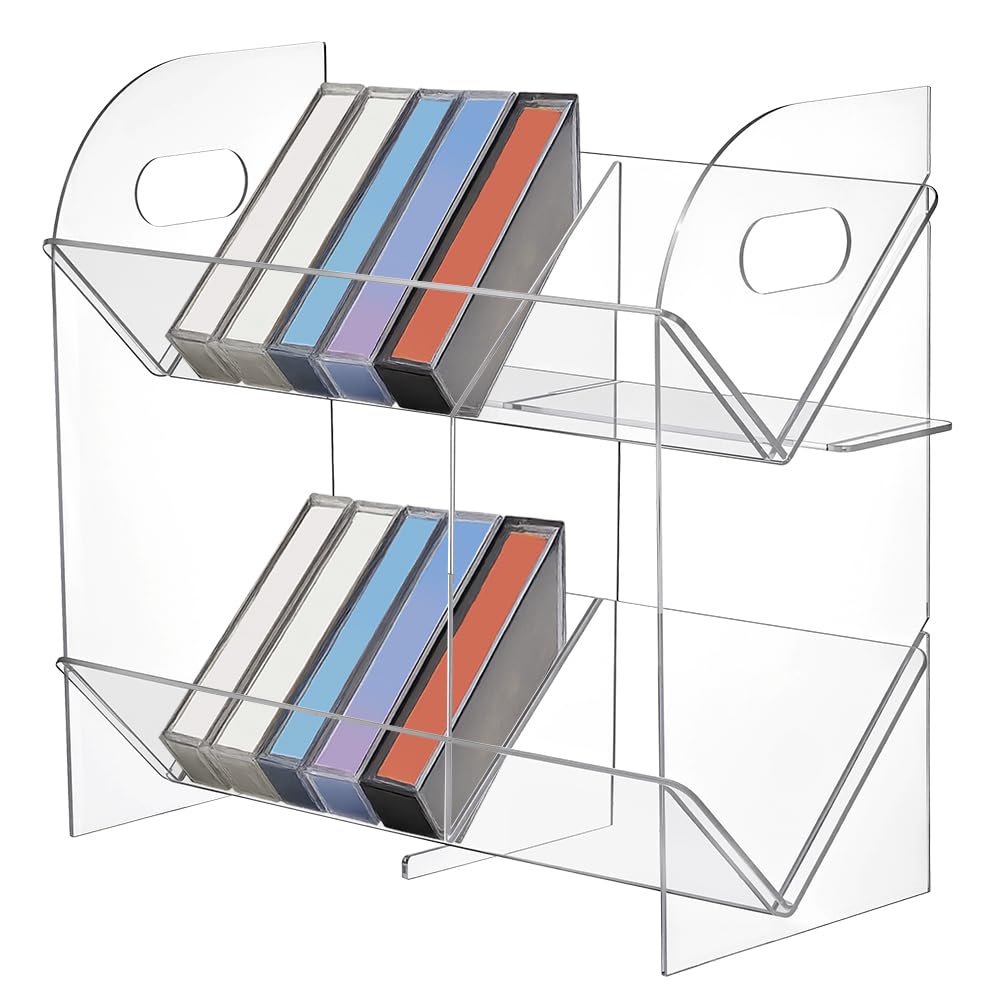 PH PandaHall Kassettenschachtel Halter 2 Tier Acryl Kassettenspeicher Regal Klar Retro Audio Tape Deck Speicher Display Case für Home Office Desk