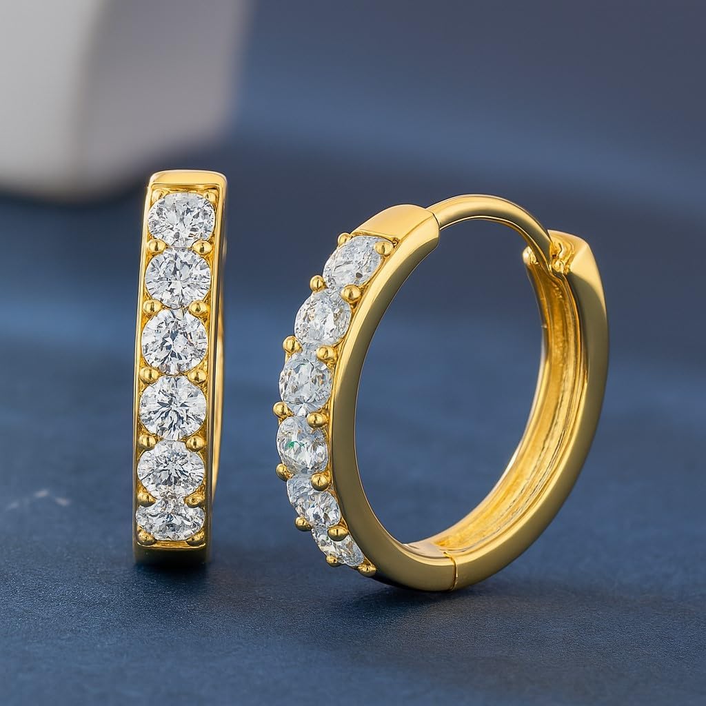 14K Gold Huggie Hoops for Women, Mini CZ Hoop Earrings in 12/14/16/20mm Sizes, Hypoallergenic Lightweight Jewelry Gift