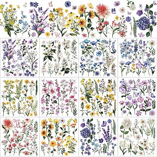 BBTO 12 Sheets Rub on Transfers for Crafts and Furniture Rub on Transfer Stickers Decals for Wood DIY Paper Home Decor 5.5 x 5.7 Inch(Fresh Flowers)