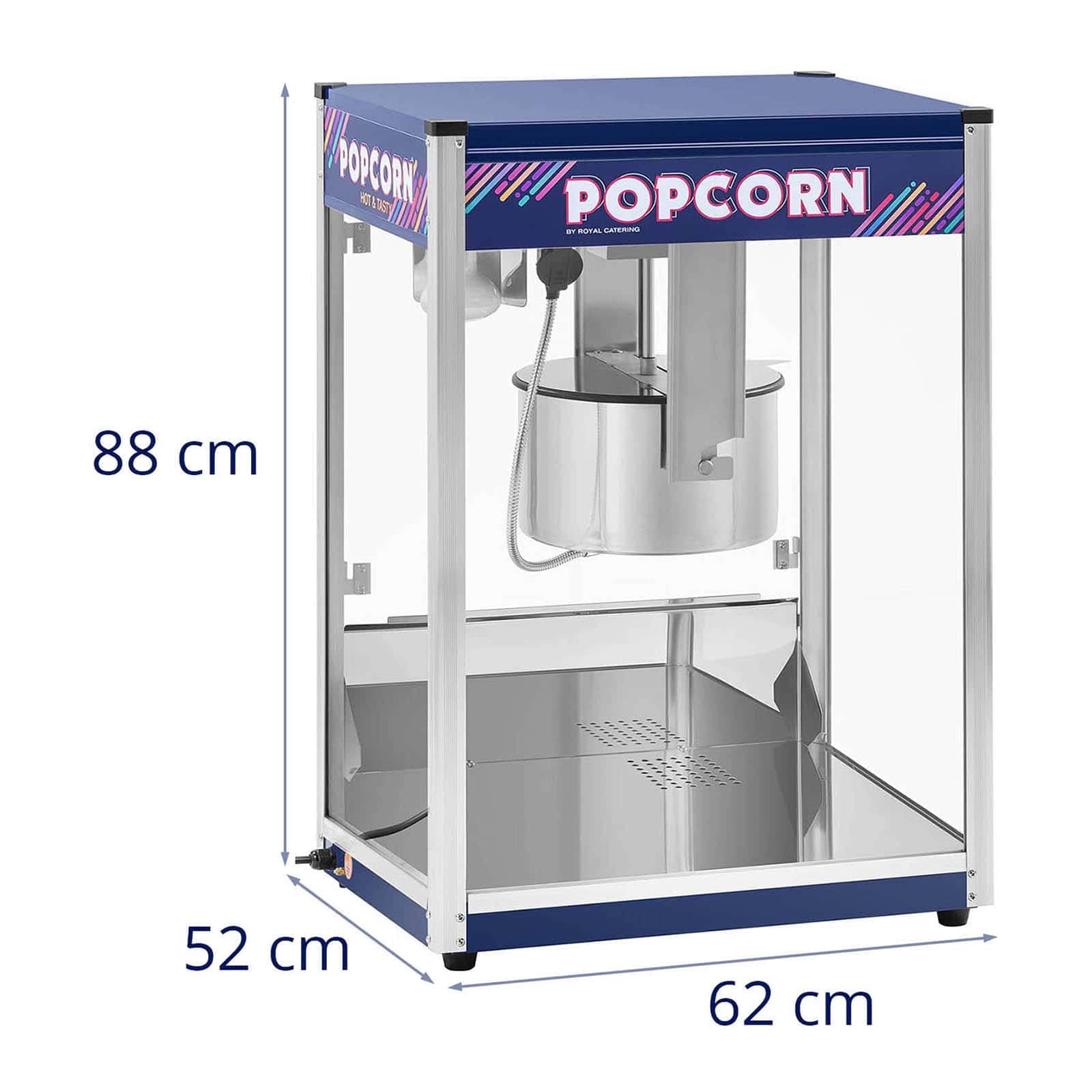 Royal Catering XXL-Popcornmaschine 2350 W 8 kg/h 193 L beleuchteter Innenraum Blau Wärmefunktion entnehmbarer Topf mit Antihaftbeschichtung Krümelschublade Popcornmaker