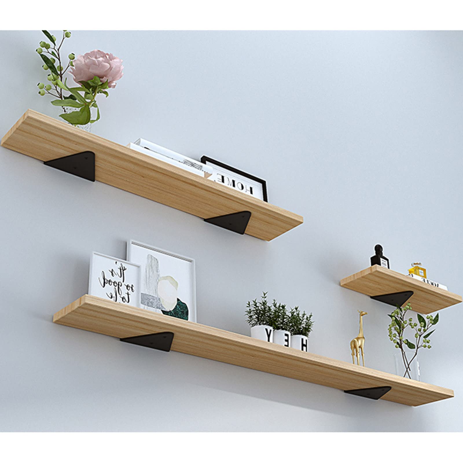 Soporte De Estante Grande Y Pequeño, Paquete De 4 Soportes De Pared Retro Flotantes Para Estantes De Madera, 6 Pulgadas/5.9 In, 8 Pulgadas/7.9 In, 15.7 Pulgadas/15.7 In, Soporte Flotante T, Negro