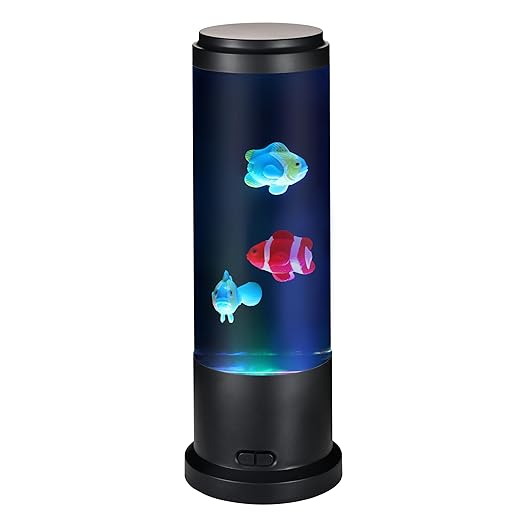 EDIER Fish Lamp with Moving Fish, 11-inch Fake Aquarium Tank Auto-Color Changing, USB Sensory Liquid Motion Lamp for Kids & Autism Stress Relief